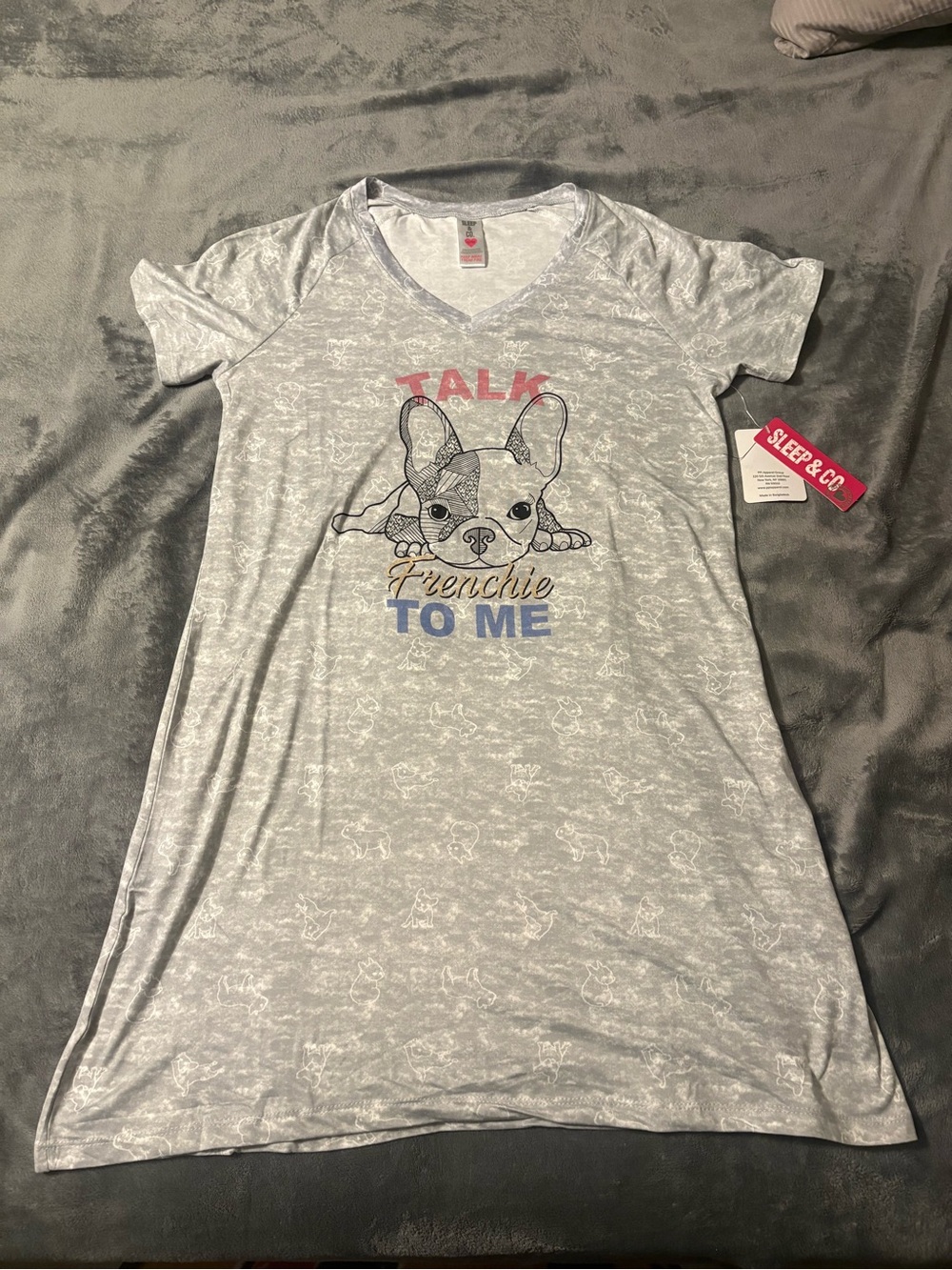 Sleep & Co Women’s Gray 'Talk Frenchie to Me' Graphic Nightgown Size M